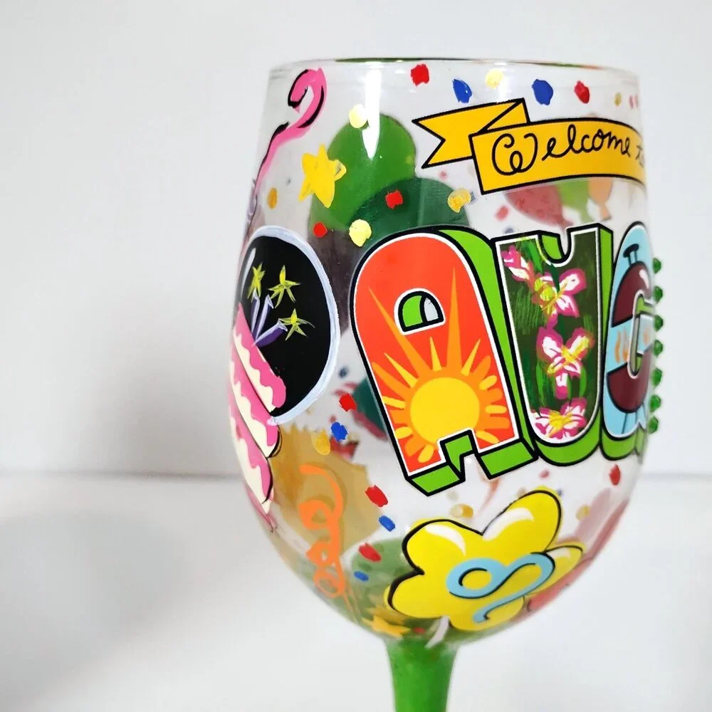 Lolita Painted Wine Glass Rhinestones August Birthday